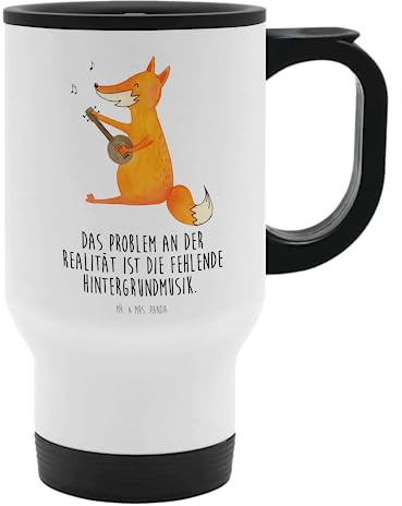 Mr. & Mrs. Panda Thermobecher Fuchs Gitarre - Geschenk, singen, Musiker, Tasse zum Mitnehmen, Thermotasse, Thermobecher für 400 ml, Musikerin, Musik,