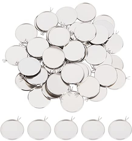 UNICRAFTALE 50pcs 25mm Tablett Edelstahl Cabochon Einstellungen Anhänger Flache runde Anhänger Rohlinge Tabletts Lünette Einstellungen für Cameo Anhänger Foto Schmuck Halskette und Kunsthandwerk