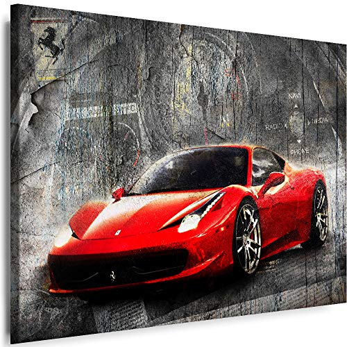 Myartstyle - Bilder Auto Ferrari 70 x 50 cm Leinwandbilder XXL - 1 Teilige Wandbilder Sport Kunstdrucke w-a-2024-073