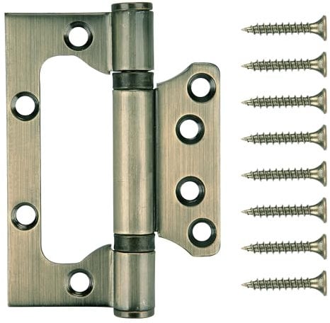 WELLOCKS Edelstahl Scharniere Klappbar | 10x7.5cm | 3mm dick | Bündige Türscharniere | Edelstahlscharnier Türscharniere | Leise Glattes Perfekt für schwere Tür (D043) | Antikes Messing | 3 Stück