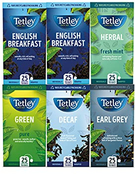 Tetley Variety Pack Black Tea String & Tag Individually Wrapped Envelopes ( 6x25)