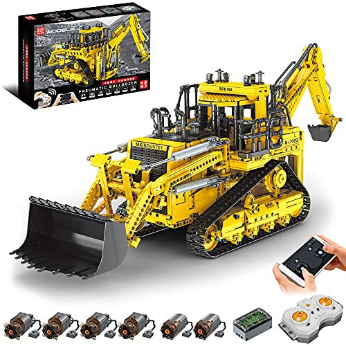 Mould King 17023 Technic Bulldozer Bausatz, 3963 Teile Große Ferngesteuert Technik Bagger Bulldozer 2 in 1 Bauset mit 6 Motor