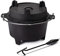 Grillfürst Dutch Oven Set ca. 6 Liter - stabil stehender Feuertopf durch spezielle T-Füße, hitzebeständiger Gusseisen Topf, Deckel als Pfanne nutzbar, DO 6 inkl. Deckelheber 35cm