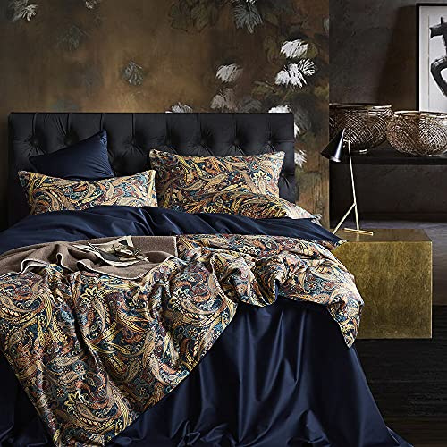 Cupocupa Bettbezug-Set, Queen-Size-Größe, Boho-Blumenmuster, Bettbezug, Queen-Size-Bett, Vintage, weiche Bettwäsche, Blattdruck, Paisley-Bettbezug mit Kissenbezügen