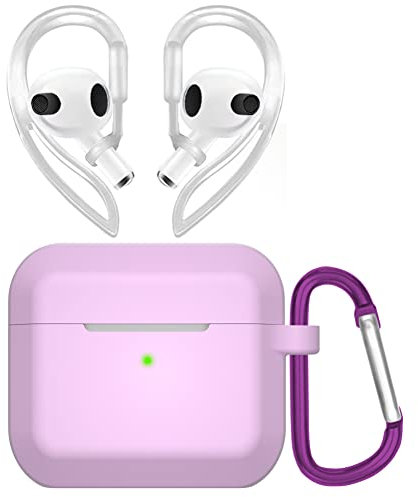 Hülle Kompatibel mit Apple AirPods 3 Case Cover mit Ohrbügel, YINVA Third Gen Zubehör Schutzhülle Silikon Hülle Entworfen für AirPods 3rd Generation 2021 (Lila)