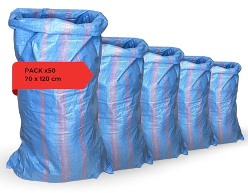 acquaverde | 50 Sacchi in Polipropilene 70x120 cm, Blu - Ideali per Raccolta di Olive, Patate e Cereali | Ottimi per Giardinaggio