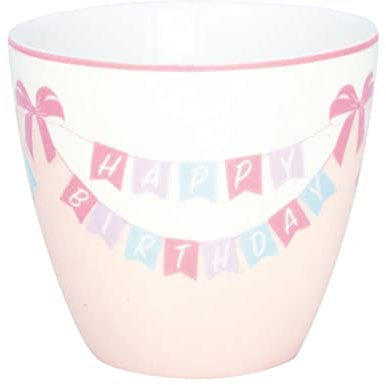 GreenGate - Latte Cup, Kaffeebecher - Happy Birthday - Keramik - Farbe: White - (ØxH) 10 x 9 cm