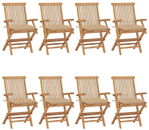 INLIFE Gartenstühle mit Beigen Kissen 8 STK. Massivholz Teak-2907