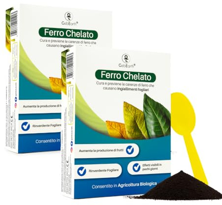 GebEarth® | 2x Ferro Chelato per Piante【2x200 gr】| Rinverdente Fogliare ad Azione Rapida per Ortaggi, Piante Ornamentali e da Frutto | Ferro per Piante efficace contro Clorosi e Ingiallimenti.