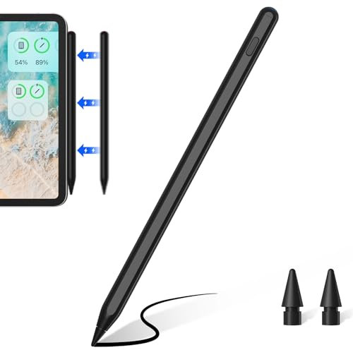 Stylus Stift mit Kabelloser Aufladung, Kompatibel mit iPad Pro (2018-2022) iPad Pro/iPad/iPad Mini/iPad Air Pencil für Apple iPad mit Palm Rejection Neigungserkennung (Schwarz)