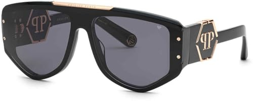 Philipp Plein Unisex SPP093M Sunglasses, Shiny Black, 65