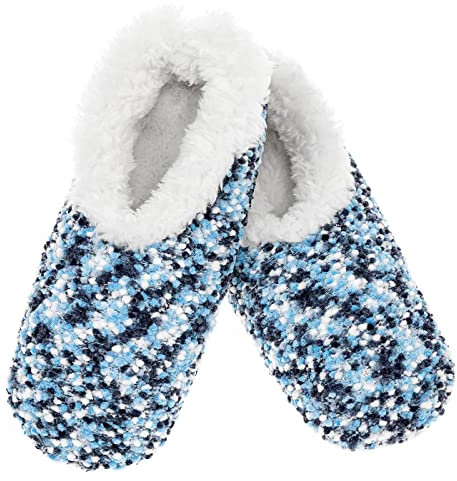 Snoozies! Popcorn Super Soft Womens Slippers with Non-Slip Sole - Ladies sizes from 3-7 (Blue, small)
