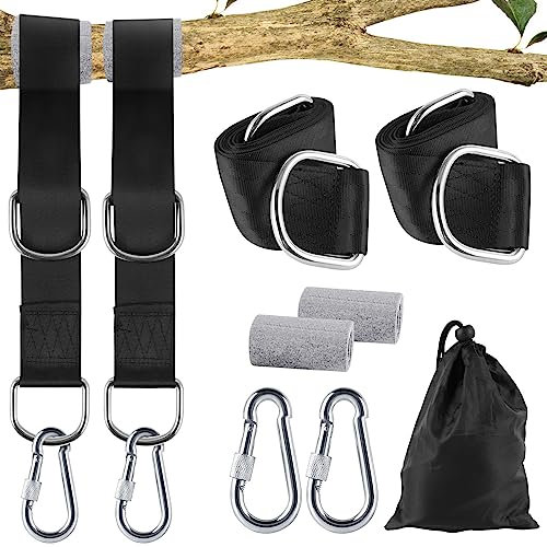 Schaukel Befestigung Hängematte Befestigung Schaukel Aufhängung Gurt Kit, 2 Stück 150 cm Hängematte Gurte mit 2 Baumschutz Polster, 2 Premium Karabinern und 1 Aufbewahrungstasche, Hält bis zu 1000 kg