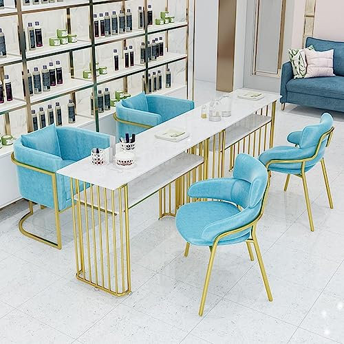 Portable Beauty Manicure Table Double Layer Storage Shelf Marble Study Table Easy to Assemble Nail Desk for Salon Spa (Color : Gold, Size : 80 * 45 * 75)