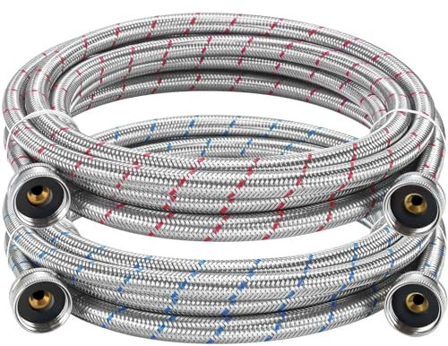 15FT Long Stainless Steel Washing Machine Hoses for Hot and Cold Water Supply Hoses with 3/4'' Standard NPT Connections Burst-proof No-leak Washing Machine Hoses 2 Pack by Fetechmate