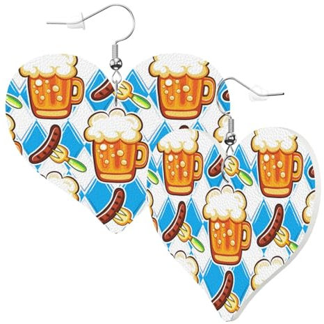 Leder Modische Herzform Ohrringe Oktoberfest Bier Wurst Frauen Anhänger Ohrringe Mädchen Herz Ohrringe Schmuck Geschenke Für Geburtstage Hochzeit Party, Einheitsgröße, Leder