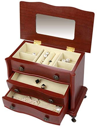 BONOOL Schmuckschatullen, Massivholz-Schmucktruhe mit Spiegel und Schloss, Schmuck-Organizer, Vintage, klassisches Geschenk, Schmuckschatulle für Damen