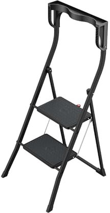 Hailo K77 ComfortLine Klapptritt - 2-stufige Trittleiter aus Stahl mit Sicherheitsbügel und Ablageschale - Arbeitshöhe bis 2,47 m - Gewicht: 5 kg - Schwarz