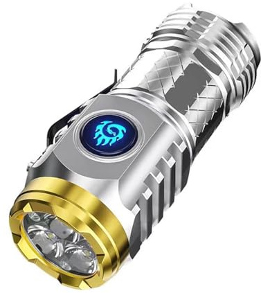 CHENRI Three-Eyed Monster Mini Flash Super Power Flashlight, LED Super Bright, Dimmable, Rechargeable, Waterproof, Compact, Silver, Outdoor