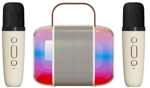 Karaoke Machine for Boys & Girls with 2 Mics,Portable Bluetooth Speaker with Wireless Microphones,Karaoke Toys with LED Lights&Voice Changing Effects,Home KTV Birthday Party (Double Mic,Off-white)