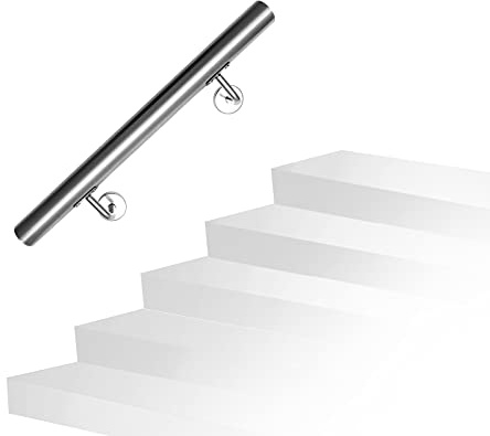 Fiqops Corrimano in acciaio inox - Ringhiera per scale - 50 cm - In acciaio inox - Per interni ed esterni - Corrimano - Diametro 42 mm - Con supporto a parete e tasselli metallici