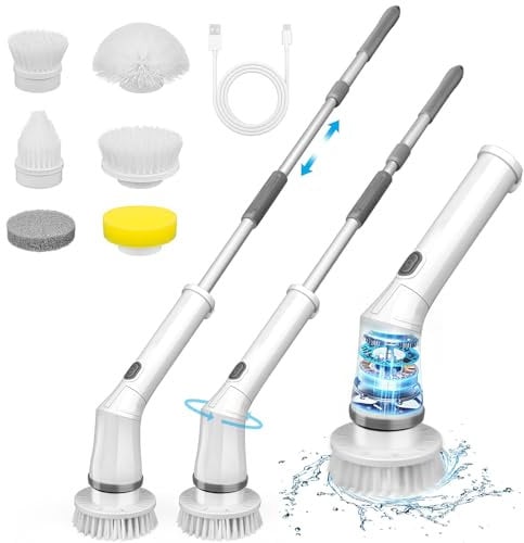 Brosse de Nettoyage électrique, highsam 2024 Spin Power Scrubber avec 6 têtes de Brosse de Forage, Angle 180°, Brosse de Nettoyage sans Fil, Brosse à Joints, électrique avec poignée réglable