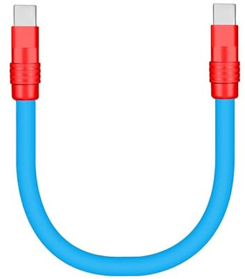 chubbycable Color Block Chubby Power Bank Friendly Cable Short USB C Cable Ultra-Thick Silicone Fast Charging Cord for Phone Computer Tablet, Blue+Red, Type-C to Type-C, 0.82FT