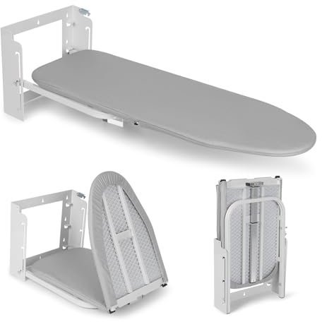 Vrietina Wall Mounted Ironing Board Adjustable Height, 36 x 12 Inch Fold Away Wall Board Compact Mount Space-Saving Iron Board with Removable Heat Resistant Cover for Home House Held Laundry