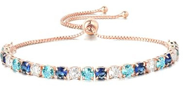 GW Bracciale Tennis Donna Braccialetto Donna Argento con Zirconi Personalizzato Braccialetti Regalo Donna Bomboniere Compleanno Laurea Mamma (Oro rosa, Blu Misto+Cristallo)
