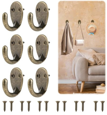 6pcs Garderobenhaken Vintage, Wandhaken Vintage, Antike Garderoben-Haken, Kleiderhaken Vintage Haken Für Garderobe Wandhaken Messing, Kleider, Handtücher Vintage Landhaus Retro Design.