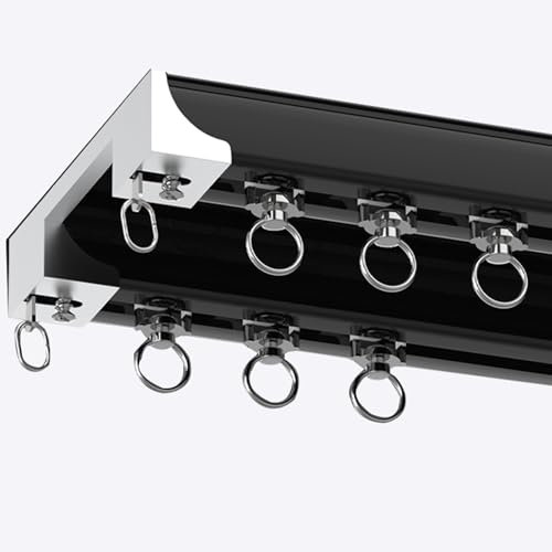 Vorgebohrt Vorhangschiene 2 Läufig, Gardinenschiene, Vorhangschiene Aus Aluminium, Bis 6 M Erhältlich, Deckenschiene, Fenster Schiene Für Schiebevorhang(Color:Schwarz,Size:300cm/9.5ft)