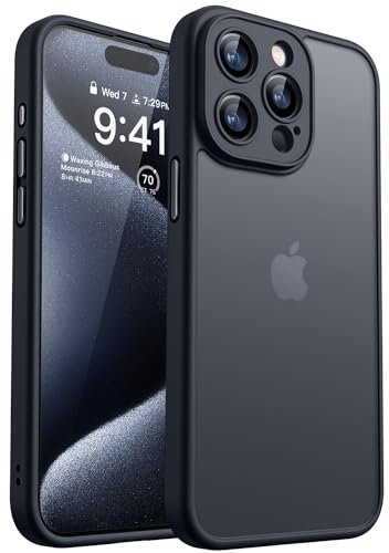 CANSHN Upgrade für iPhone 15 Pro Hülle mit Kameraschutz (TOP Militärschutz) Minimalistische Transluzente Matte Schutzhülle Extrem Haltbarkeit Hülle iPhone 15 Pro Case Stoßfest, Schwarz
