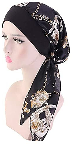 Kopftuch für Frauen Kopfbedeckung Damen Chemo Kopfbedeckung Im Voraus Gebunden Set Plissiert Headwrap Schals Gap Mütze Damen