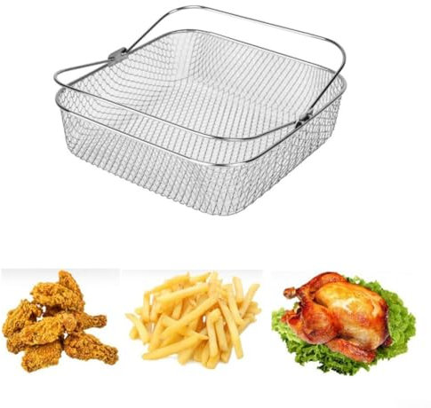 Square Air Fryer Basket, 304 Stainless Steel Mesh Basket with Handle for 5.8QT 6QT for COSORI Air Fryernd More Square Air Fryer Accessories