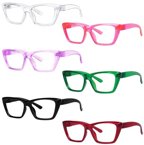 Eyekepper Cat Eye Reading Glasses with Screwless Spring Hinges Metalless 6 Pack for Women Large Thick Frame Readers +2.00
