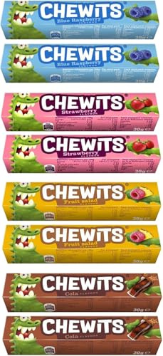 Chewit Sweets Bundle - 2 Strawberry, 2 Fruit Salad, 2 Blue Raspberry, 2 Cola Flavours, 8 Pack Bundle (8 x 30g Packs)