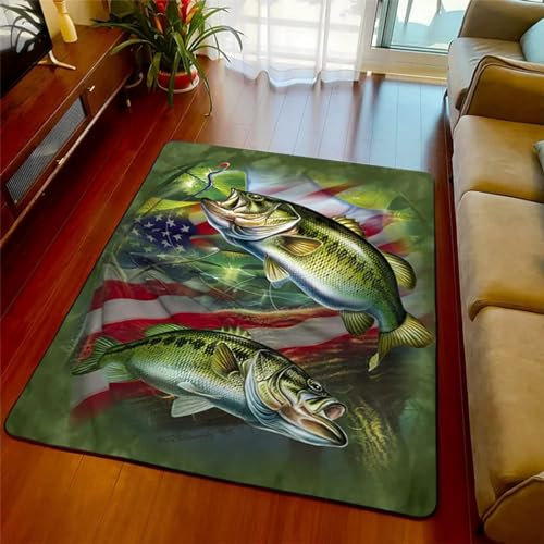 Area Rug Fishing Theme Rugs Living Room Bedroom 3D Printed Floor Door Mat Non-Slip Inner Treads Kitchen Carpet Cushion - Polyester Soft Touch Easy Clean 160 X 230 Cm / 62.99 X 90.55 -8G3O8G2