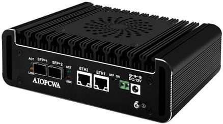 AIOPCWA Firewall Micro Appliance 12th Gen N100 Mini PC Dual 10GbE SFP+ 10Gigibit, 2 Port i226V 2.5GbE LAN, Support WinOS OPNsense, Type-C, TF Slot, Barebone NO RAM NO SSD NO OS