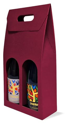 cubex professional 10 Portabottiglie in Cartone Rubino per 2 Bottiglie di Vino - Elegante e Resistente, Perfetto per Regali di Natale e Confezioni Eco-Friendly di Bottiglie Pregiate