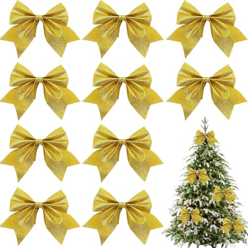 NJCXOLA 10 Pezzi Fiocchi d'Oro Glitter per Decorazione Albero di Natale - Decorazioni per Riunioni di Famiglia e Feste per le Vacanze