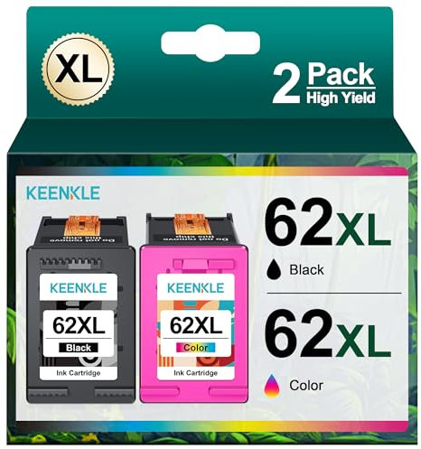 KEENKLE 62XL 62 XL Druckerpatronen Schwarz und Farbe für HP 62, 62XL, Envy 5640, 5540, 7640, 5548, 5544, 5646, OfficeJet 5740, 5742, 250, 200 (2er-Pack, Nachfüllbar, Hohe Seitenleistung)