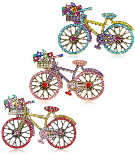Ymapinc 3 Stück Fahrrad Anstecker Brosche Strass Pins Damen Cute Fahrrad Pins für Jeansjacke Taschenzubehör Fahrradliebhaber Geschenke Weihnachtsgeschenke(Rot Rosa Blau)