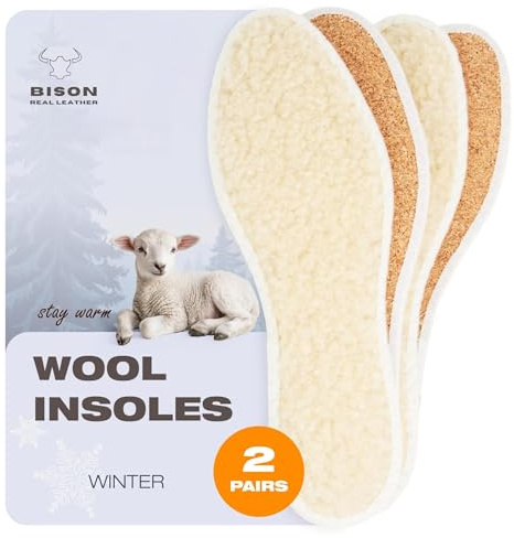 BISON Lammfell Einlegesohlen – 2 Paar Warme Felleinlagen Schuhe Naturkork | Lammfellsohlen Damen & Herren mit Natural Lammwolle – Extra Dicht & Rutschfest - Größe 45