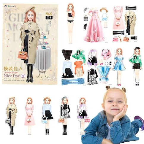 Magnetische Anziehspiele, magnetische Anziehspiele, entspannende und lustige Kleidung, tragbare Papierpuppe zum Ankleiden von Prinzessinnen, einfaches Geschenk für Mädchen von 4 bis 7 Jahren