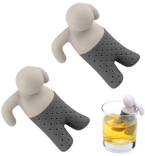 SNONESIY 2pcs Teeei für Losen Tee, Lustig Teesieb, Tee Ei, Lustig Teeei, Silikon, Grau, Mann-Form, Teefilter