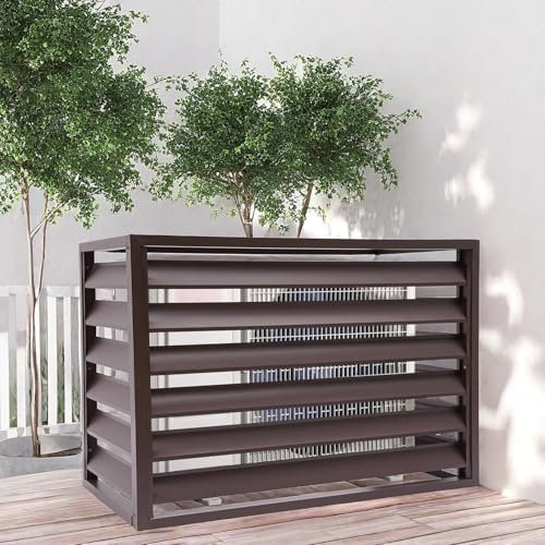 KEJIAWU Aluminum Air Conditioner Fence Screen, Water Proof, Louvered Outdoor AC Unit Cover, for Outside to Hide Air Conditioner & for Outdoor Privacy(Brown,2-3P:110X60X80)