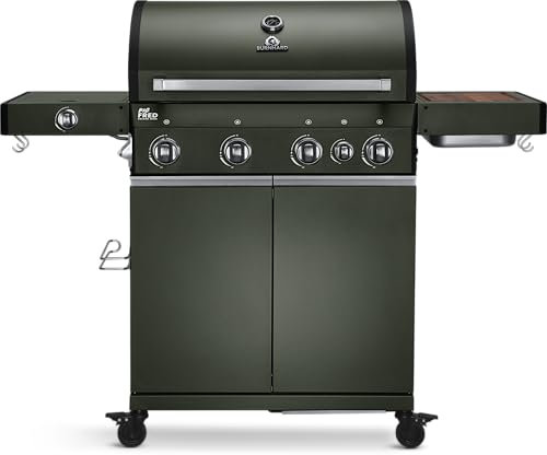BURNHARD 4-Brenner Gasgrill Big FRED GREEN inkl. Backburner 900°C Infrarot-Keramikbrenner Seitenkochfeld Gusseisen-Grillrost Grillabdeckung Grillwagen + klappbare Seitentische