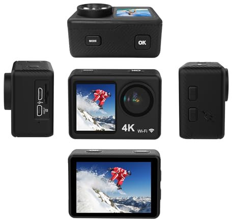 Qukaim Cámara de acción 4K 30FPS, cámara deportiva WiFi de 16 MP, lente gran angular de 160°, pantalla doble, resistente al agua hasta 30 m, kit de accesorios de montaje para buceo, surf, esquí
