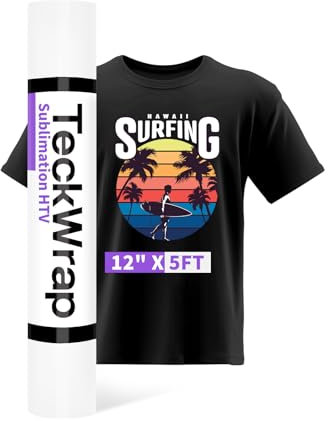 TECKWRAP Sublimation HTV for Dark Fabric/Light Fabric 12 X 5FT - Matte White HTV Vinyl Iron on Heat Transfer Vinyl for Cotton T-Shirt Work with Sublimation Paper Sublimation Printers Heat Press