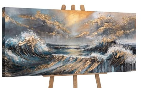 YS-Art Gemälde Meer Moderne Acryl Gemälde auf Leinwand handgemalt Wandbild Schlafzimmer modernes Wohndekor Bilder Büro echtes Kunstwerk 115x50 cm